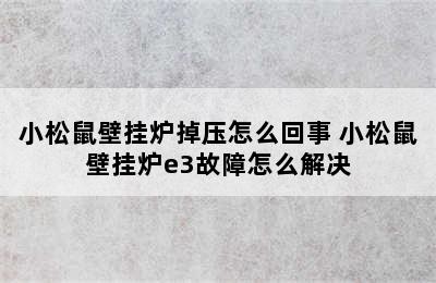 小松鼠壁挂炉掉压怎么回事 小松鼠壁挂炉e3故障怎么解决